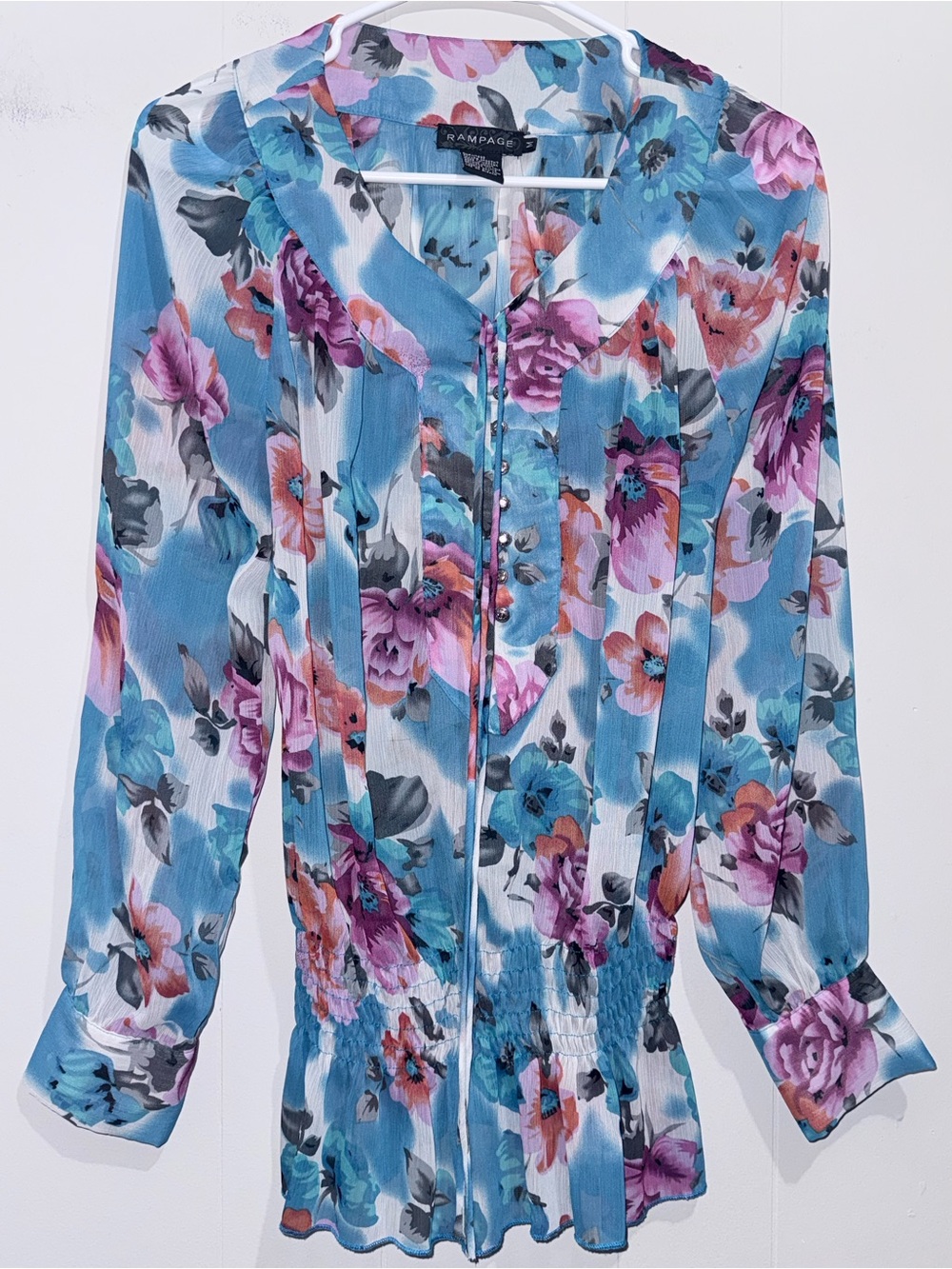 Vintage Rampage Floral Chiffon Smocked Blouse Medium